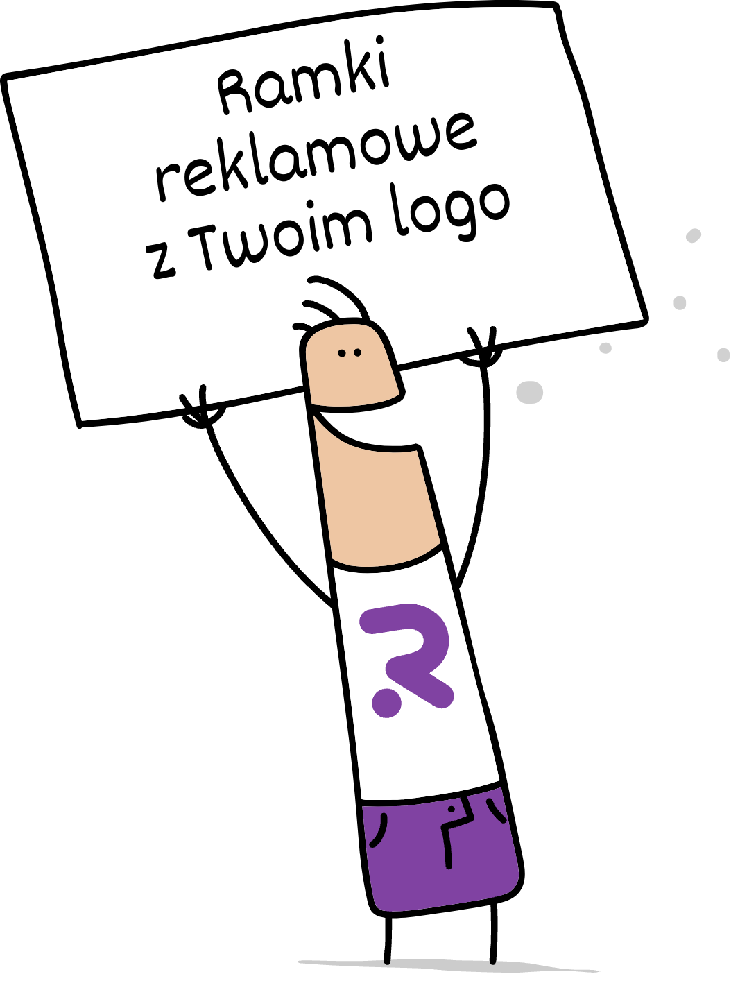 Buddy trzymający napis ramki reklamowe z Twoim logo